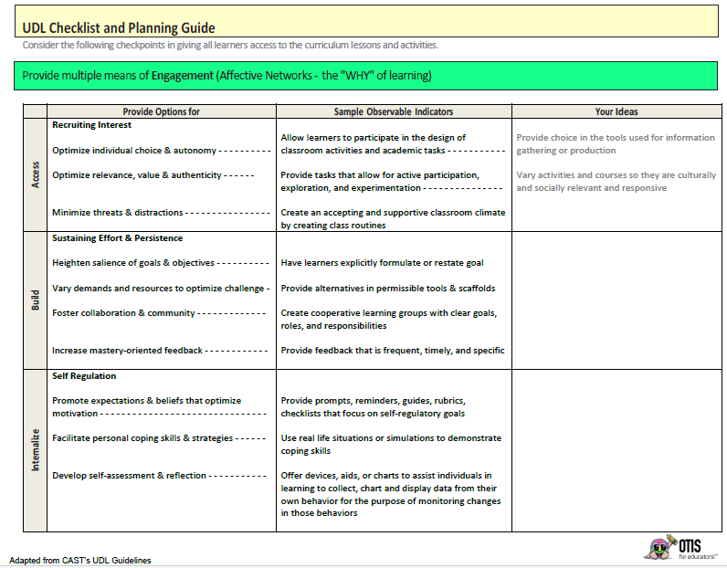UDL Checklist and Planning Guide